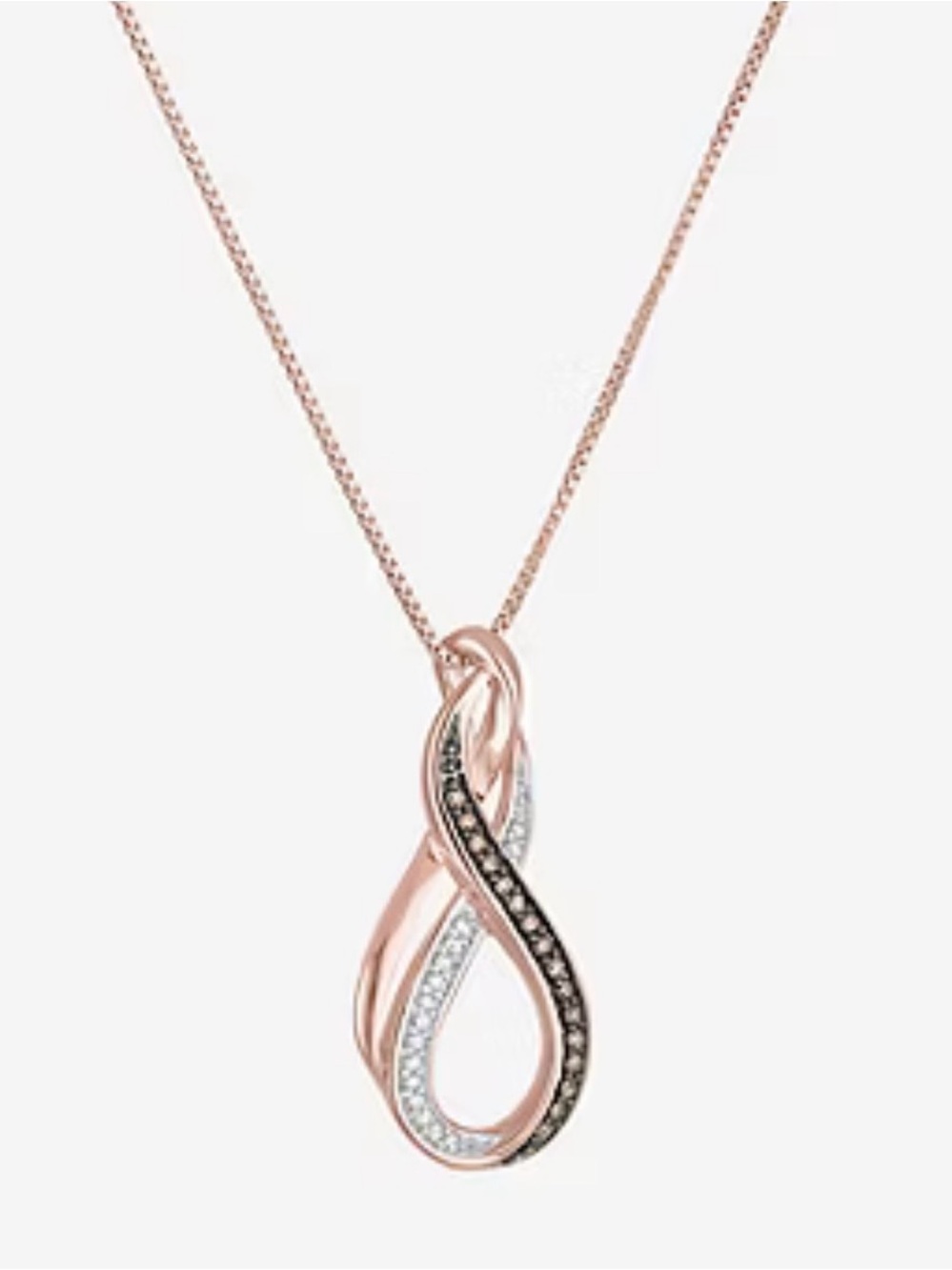 Rose Gold Infinity Pendant Necklace with Black and White Stones